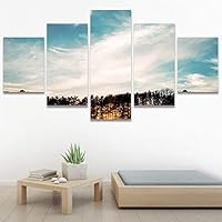 SIGNWIN 5 Panel Canvas Wall Art Modern Art Contemporary Landscape Multicolor Photography Relax/Calm Sky for Home Decorations Ready to Hang - 60