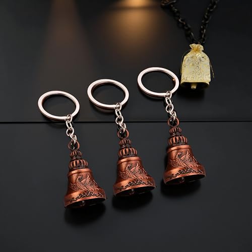 Image of Combo of 3 Guardian Bell Keychain | Bronze Phoenix Protection Bells for Riders, Couples & Friends | Good Luck for Motorcycles | Set of 3 Bronze Phoenix Guardian Bell