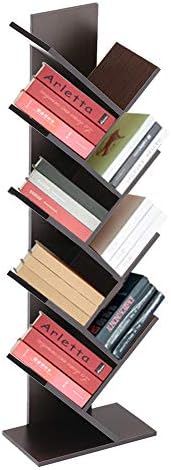 INMOZATA Tree Desktop Bookshelf Organizer Floor Standing Bookcase Book Display Rack Storage for Home Office Living Room (9 Tier, Black Walnut)