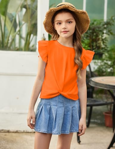 Image of Arshiner Girls Shirt - Short-Sleeve Twist Front T-Shirt for Girls with Cute Flying Sleeves - Summer Blouse Tunic Tee Tops