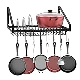 17 Inch Hanging Pan Rack, Wall-Mounted Pot and Pan Organizer, Pot Rack, Space-saving Pot Lid...