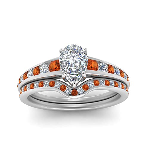 Ensemble de mariage diamant argent et pierre de naissance poire, le cadeau idéal d'union