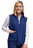 HeartSoul Zip Front Scrub Vest with Detachable Hood, Stretch Fabric HS500, M, Navy - Medium,Navy
