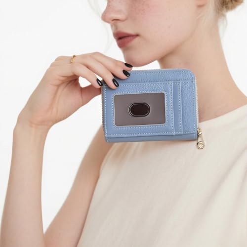 Image of GOIACII Womens Credit Card Holder Wallet Zip RFID Blocking Card Case Wallets Compact Size with ID Window Blue