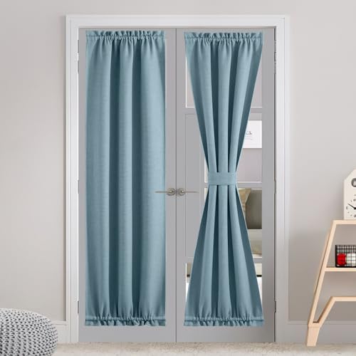 NICETOWN French Door Curtains - Privacy Blinds Curtains Thermal Insulate Window Covering for Patio Glass Front Back Door with Tieback, 30 X 72 inches,