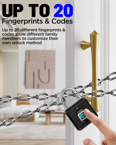 Image of DOCOSS Smart Biometric Padlock, Fingerprint Door Lock, Small Waterproof Lock for Suitcase,Home, Office, Gym Locker, Gate