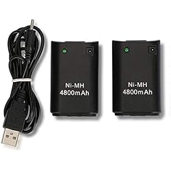 Cargador De Xbox 360 Precio CICMOD Xbox 360 Mando Batería 2Pc 4800mAh Baterías con USB Cable para Mando Remoto de Control Xbox 360 Negro