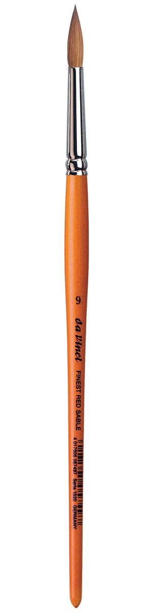 da Vinci Watercolor Series 1520 Paint Brush, Round Pure Red Sable with Short Brown Lacquered Handle, Size 9