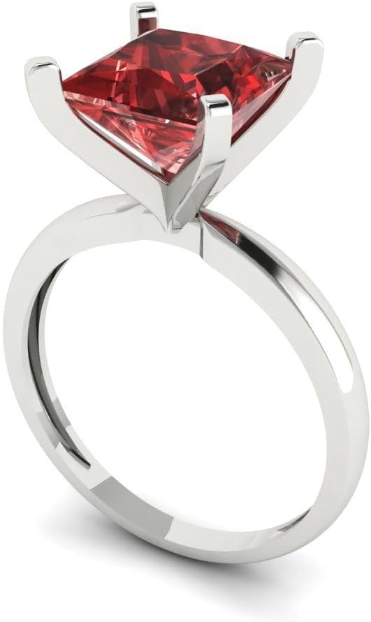Clara Pucci 14K Solid White Gold 3 ctw Garnet Solitaire Ring for Women | Anniversary, Birthday Gift | 8.0mm Princess Cut - Image 2