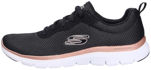 Skechers Skechers Women's Flex Appeal 4.0 Brilliant View Sneaker, Black Mesh Rose Gold Trim, 10 UK