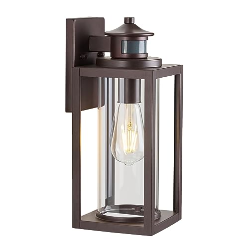 Image of MICSIU 13 Inch Oil Rubbed Bronze Motion Sensor Outdoor Wall Light 1 Pack | Waterproof Dusk to Dawn Exterior Light Fixture with Clear Glass, Outside Light Fixture for Front Porch, Garage, Walkway