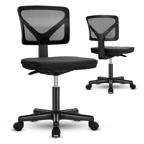 Image of DUMOS Armless Desk Chairs Set of 2, Ergonomic Adjustable Home Office Swivel Rolling Task Chair No Arms, Comfy Mesh Mid Back Computer Work Vanity Desk Chiars with Wheels for Small Spaces, Black