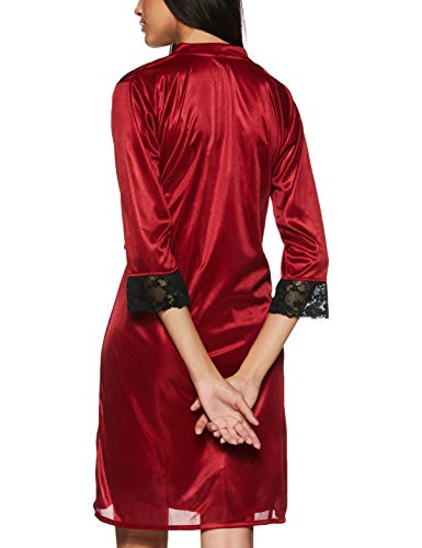 Clovia Women's 2 Pcs Satin Nightwear Set in Maroon & Black - Short Robe & Nightie - Image 3