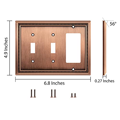 Image of Henne Bery Sunken Pearls Heavy Duty Decorative Wall Plate Switch Plate Outlet Cover (Double Toggle /Single Decorator, Antique Copper)