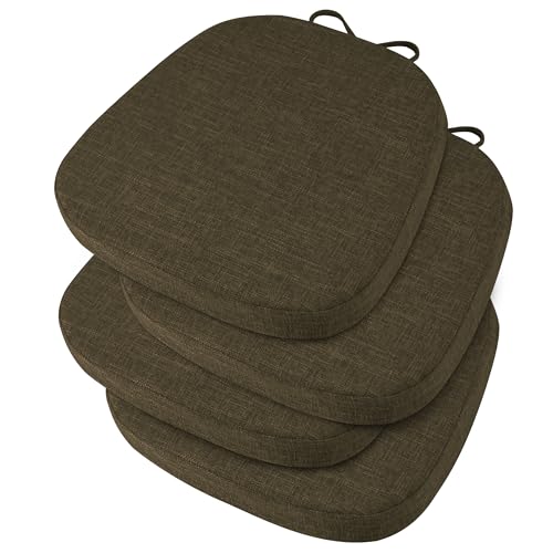Image of OVOV 14x14 Chair Cushions for Metal Dining Chairs Set of 4 Khaki | Non Slip, Washable Removable Cover with Ties, Textured, for Dining Room, Kitchen Cafes Bistro Patio, Stackable Chairs