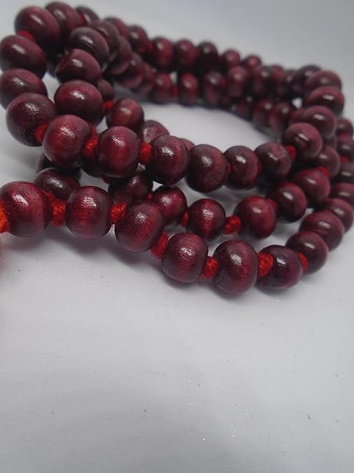 Image of PRIYA BEADS Original Lal Chandan Japa Mala 8mm Beads with Cotton Gaumukhi Japa Bag | Natural Red Sandalwood Beads Mala for Meditation, Pooja, Chanting, Wearing | Rosary String for Men and Women