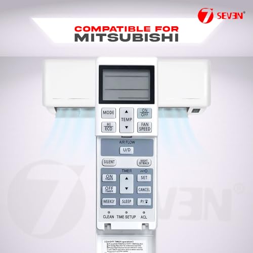 Image of 7SEVEN Compatible with Mitsubishi AC Remote Control RLA502A700S Model 250 Suitable for SRF50ZMXA-S SRF35ZMXA-S Split & Window 1 1.5 2 Ton AC - Match Remote Keys to Replicate Genuine Functionality