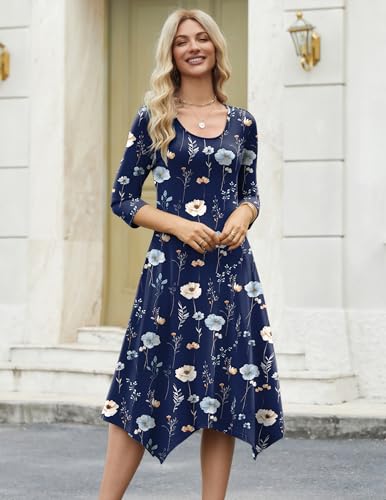 Image of Zeagoo Midi Dresses Women 2026 Dress 3 /4 Sleeve Casual Dresses with Pockets A Line Summer Beach Sundress