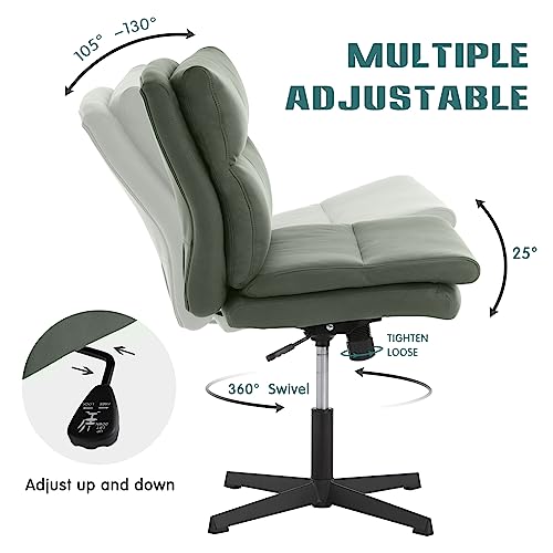 Luckwind Armless Home Office Desk Chair No Wheels, Modern Double Padded Ergonomic Vanity Chair, Mid-Back Height Adjustable Cushioned Swivel Task Chairs, Wide Seat, Spring Tilt Rocker (Dark Green) #TOP5