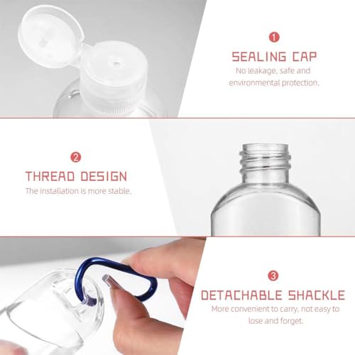10 Pcs Travel Size Bottles with Keychain Hand Sanitizer Holder, 1.7 oz Portable Plastic Small Empty Bottles Leakproof Refillable Squeeze Containers for Backpack2