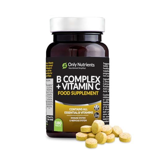 Only Nutrients - B Complex + Vitamin C Tablets Supplement, Comprehensive Vitamin B Complex, High-Strength Energy, Nervous & Immune System Support with Biotin, 180 Multivitamin Tablets for Women/Men