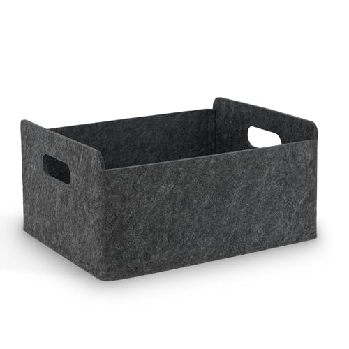 BEHONA Panier de Rangement en Feutre Épais Résistant - Organisateur Dressing pour Armoires/Étagères, Boîte de Stockage pour Maison/Bureau/Papier A4, Noir...