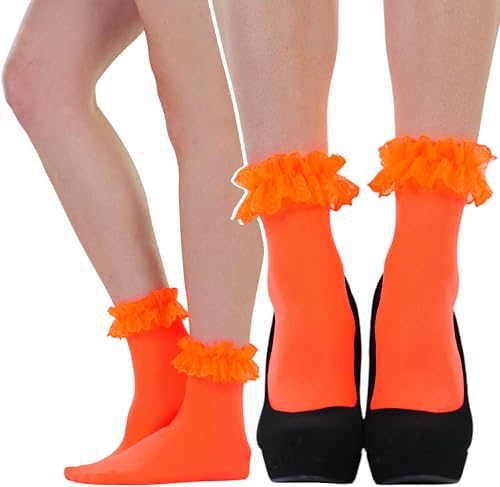 Image of ToBeInStyle Women's Indie Girl Ruffle Trim Heart Net Design Ankle High Fashion Socks