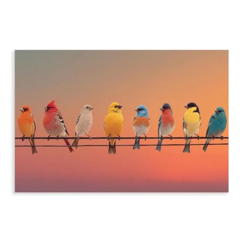 Tableau oiseaux colorés pour salon et chambre moderne 40x61 cm