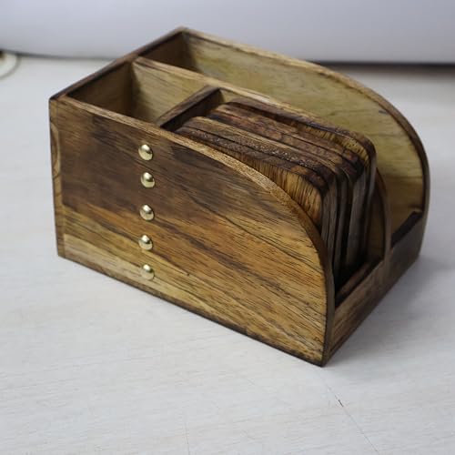 Image of Wooden Coaster Set with Cutlery and Tissue Holder, Kitchen Counter Organizer, Multipurpose Storage Solution