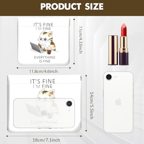 Luoycxy 2 PCS PU Leather Small Makeup Bag Set for Purse,No Zipper Self-closing Cosmetic Bag, Portable Coin Purse Lipstick Accessories Organizer Travel Toiletry Storage Pouch for Women,Angry Cat — view 2
