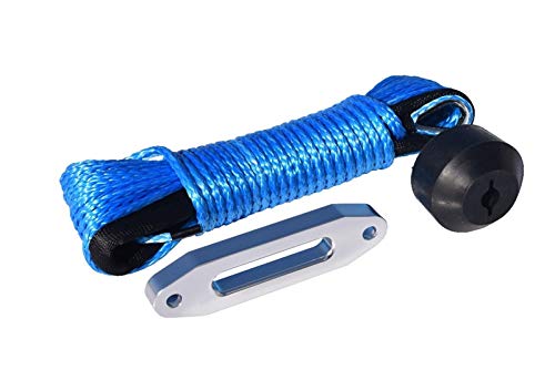 Kit de cable de cuerda sintética para cabrestante Blue 5mm * 15m Cuerda de cabrestante sintético y 4000lbs ATV Fairlead & Winch Hook Stopper, Cable del cabrestante del barco, Cuerda fuera de la carret