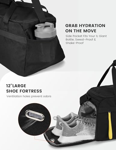 Image of SKYSPER Gym Bag for Men & Women with Shoe Compartment, Carry-on Gym Duffle Bag for Travel and Sports, Workout Overnight Bag with Large Wet Pocket, Black