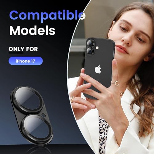 Image of Choiche Camera Lens Protector for iPhone 17 6.3-Inch, Full Coverage 9H Tempered Glass Ring Cover, Matte Metal Plate, Case Friendly, 1-Pack (Black)