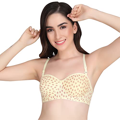 Image of Liigne Printed Half Cup Padded Bra - Made of Pure Cotton Full Coverage Non Wired Seamless Pushup Soft Cup for T-Shirt Saree Dress Sports Garment for Daily Use Everyday