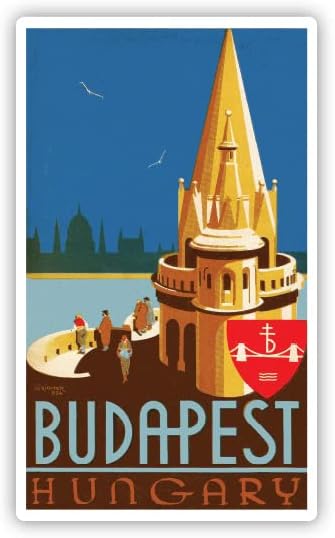 Squiddy Budapest Hungría Vintage Travel - Calcomanía de vinilo para teléfono laptop botella de agua 4 pulgadas de alto