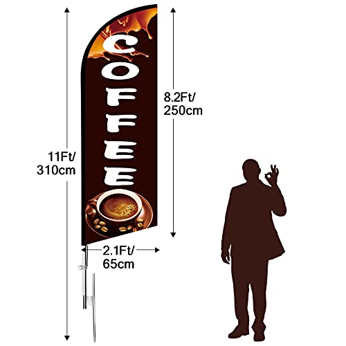 Qsum Coffee Flag, 11Ft Windless Swooper Coffee Flag With Aluminum Alloy Flagpole/Stainless Steel Ground Stake/Portable Bag, Coffee Flags For Business #TOP1