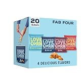 Picture of LOVE CORN Fab Four - Sea Salt, BBQ, Salt & Vinegar, Hot Spicy 0.7oz x 20 Delicious Crunchy Corn Healthy Family Snacks Gluten Free, Kosher, NON-GMO Alternative for Chips, Nuts, Crackers Pretzels