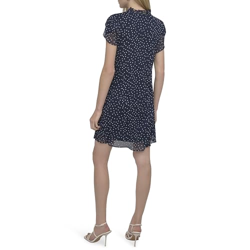 Image of DKNY Women's Front Tie Ruffle Neckline Trapeze Dress