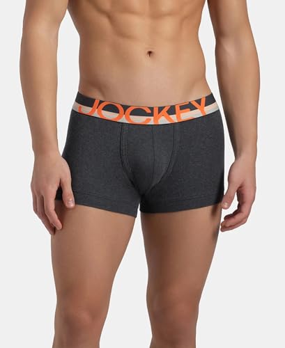 Image of Jockey FP03 Men's Super Combed Cotton Rib Solid Trunk with Ultrasoft Waistband Charcoal Melange S
