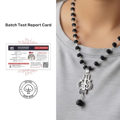 Image of Karungali Black Bead Necklace with Shiva Trishool Pendant | Spiritual Protection Necklace for Men & Women | Authentic Handmade Unisex Spiritual Mala for Energy Balancing & Positivity | Authenticity Certificate Included