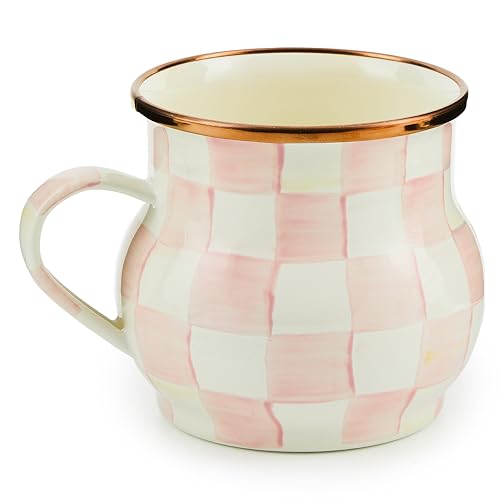 Image of MACKENZIE-CHILDS Enamel Mug, 16 Ounces, Pink-and-White Rosy Check