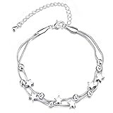 Armkette Armband Silber für Damen Mädchen: Bei einer Bestellung erhalten Sie das Herzarmband oder Sternarmband. Dieses Design kombiniert Herz- und Sternelemente, einfach, aber schick, Sie können es alleine tragen oder mit anderen Armbändern kombinieren