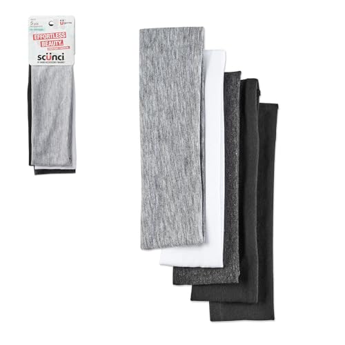 Scunci by Conair Soft Stretchable Headbands- accessories for women – mens headband – running headband- Assorted Colors – 5 Count