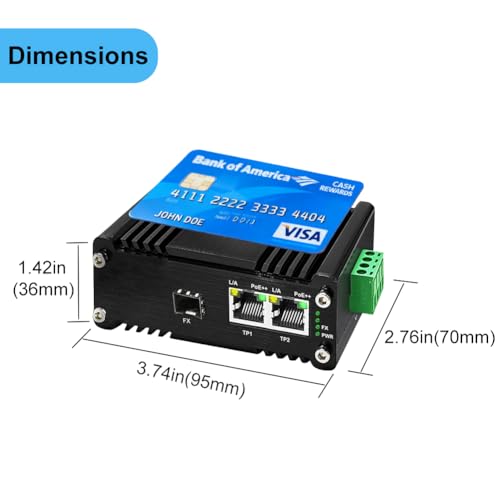 Image of Industrial Gigabit Fiber PoE Media Converter, DC48-57V PoE Output 90W, IEEE802.3af /at /bt 30W Fiber Switch 1 SFP 2 RJ45 Ports, 10 /100 /1000Base-T