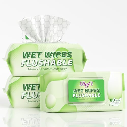 Image of DAFI Flushable Wipes for Adult Wet Wipes, Total 240 Unscented Toilet Wipes Flushable, No Alcohol & 100% Plant Based Fibers, Septic and Sewer Safe Pack of 3