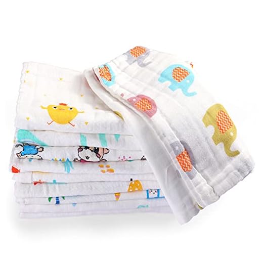 10 Pieces Baby Burp Cloth 10 x 20 inches 6 Layer Soft Absorbent Muslin Newborn Towel for Baby Shower Machine Washable, for Sensitive Skin Baby (Animal Pattern)
