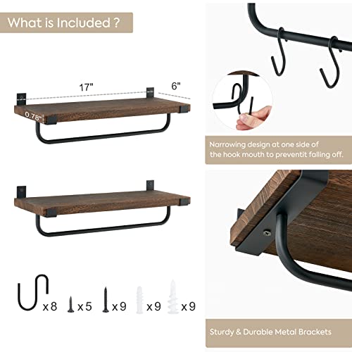 Mkono Mug Holder Wall Mounted Coffee Mug Rack Set Of 2 Rustic Floating Shelf For Coffee Bar Accessories Wood Tea Cup Hooks Hanger For Organizing Cooking Utensils, Home Kitchen Decor, Brown #TOP3