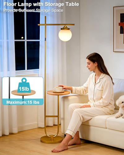Image of Lightdot RGBCW Floor Lamp for Living Room with Remote, Modern Standing Tall Lamp with Storage Table, Cross-Shaped Lamp Head and U-Pole Base Style for Bedroom, Office, Home Decor, Foot Switch