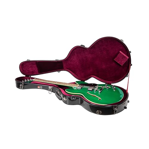Crossrock Fiberglass Case for 335 Style 6 Strings Semi-Hollow & Hollowbody Electric Guitars with TSA Lock-Black (CRF2020SABK)