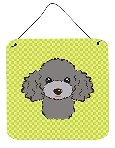Caroline's Treasures BB1321DS66 Checkerboard Lime Green Silver Gray Poodle Wall or Door Hanging Prints Aluminum Metal Sign Kitchen Wall Bar Bathroom Plaque Home Decor, 6x6, Multicolor